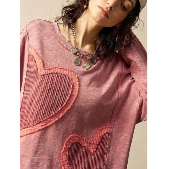 100% Cotton Pink Heart Appliqué Oversized Sweatshirt - Picture 6 of 8